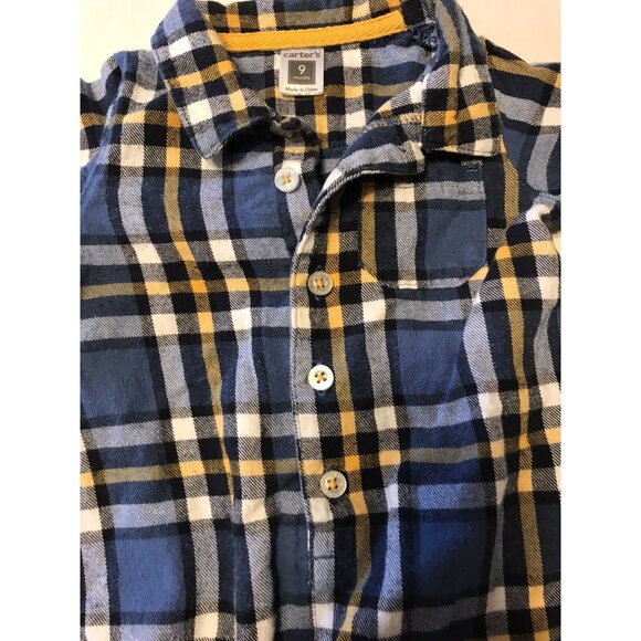 Carters Infant Boy's Size 9 Month Romper Long Sleeve Plaid Blue Yellow Preowned - Picture 3 of 7